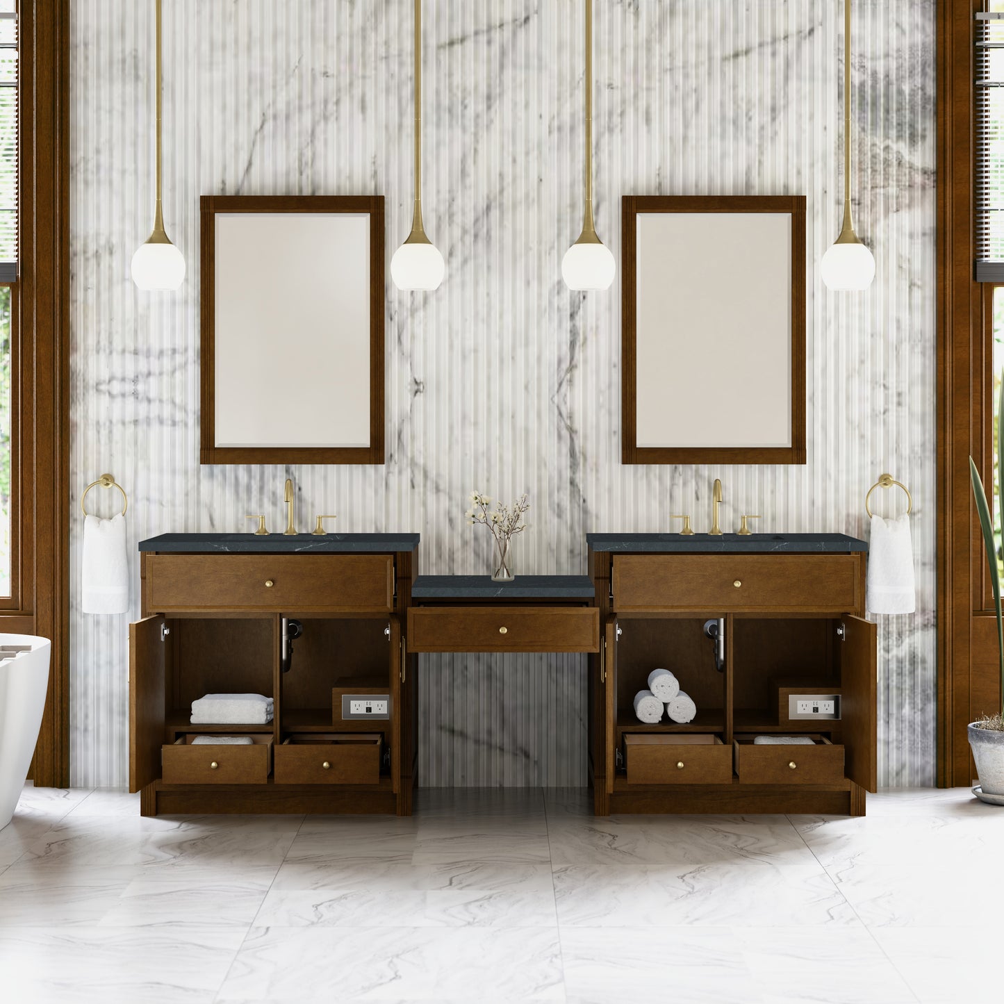Bellshire 96" Dual Vanity Set with 24" Make-Up Counter