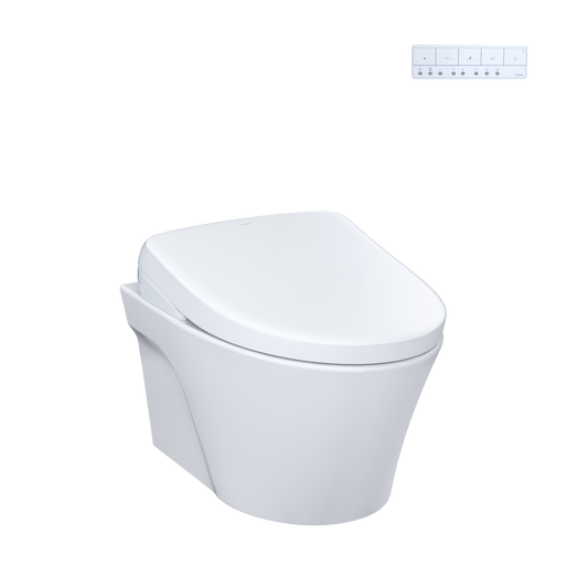 Toto Washlet+ Ap Wall-Hung Elongated Toilet With S7 Contemporary Bidet Seat And Duofit In-Wall 0.9 And 1.28 Gpf Dual-Flush Tank System