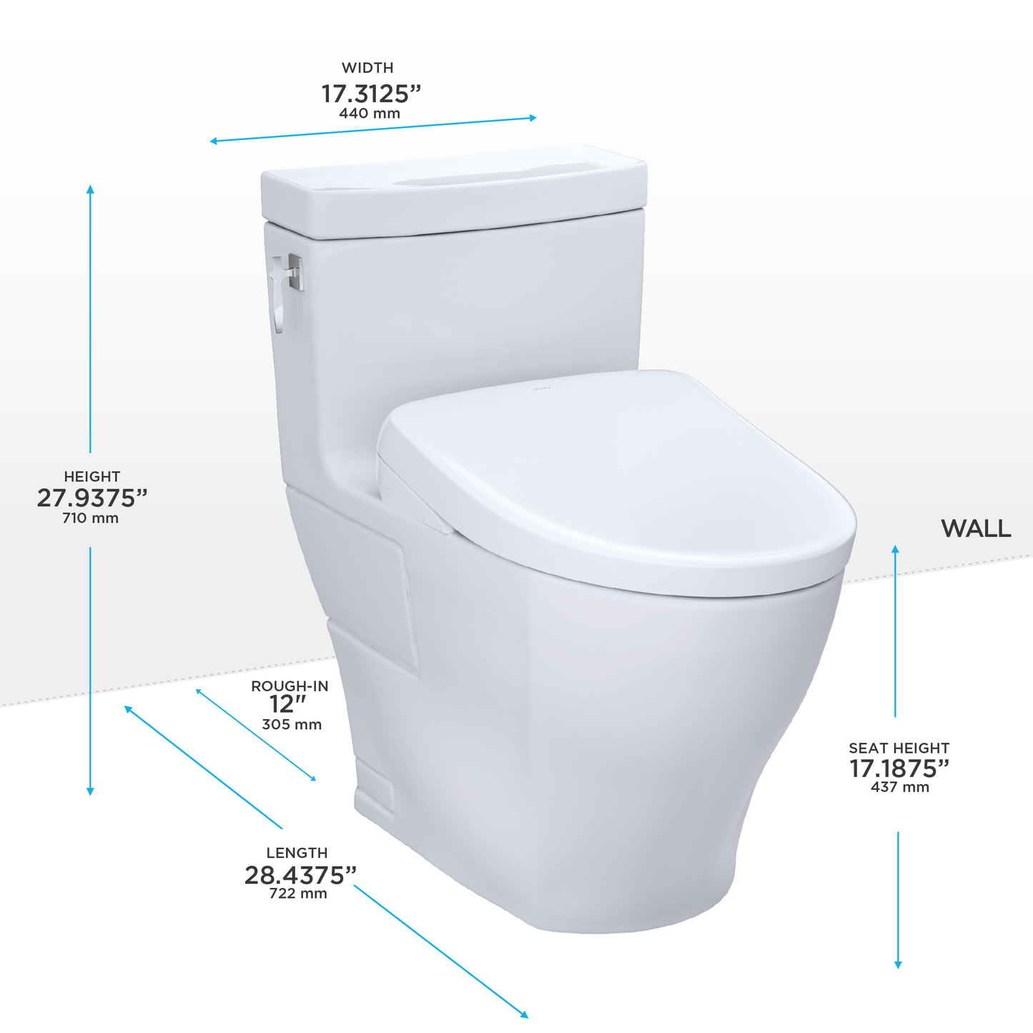 WASHLET+ Aimes One-Piece Elongated 1.28 GPF Toilet with Auto Flush S7 Contemporary Bidet Seat