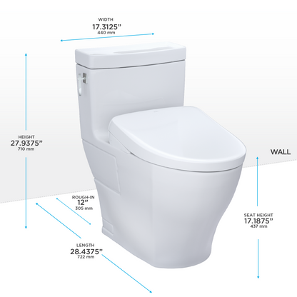 WASHLET+ Aimes One-Piece Elongated 1.28 GPF Toilet with Auto Flush S7A Contemporary Bidet Seat