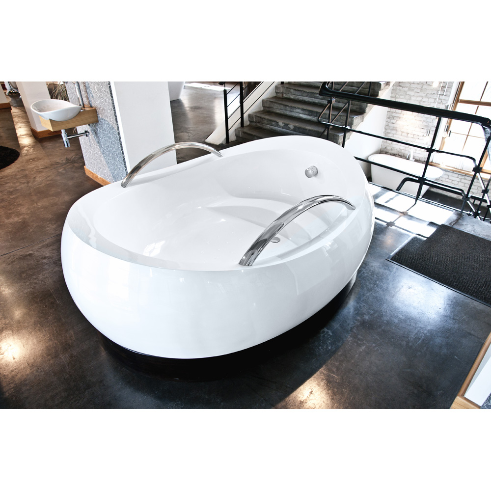 aquatica admireme-wht freestanding light weight stone bathtub - white and wood