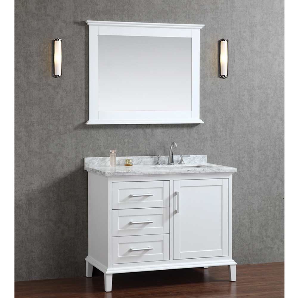 seacliff by ariel nantucket 42" single sink bathroom vanity set with carrera white marble countertop - white