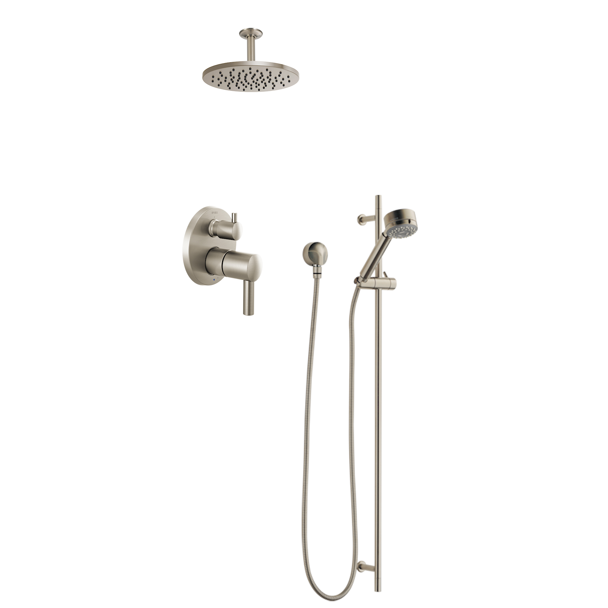 Brizo Odin Shower Set with Ceiling Mount Showerhead and Handheld on adjustable bar in Brushed Nickel BRODIN2BN5