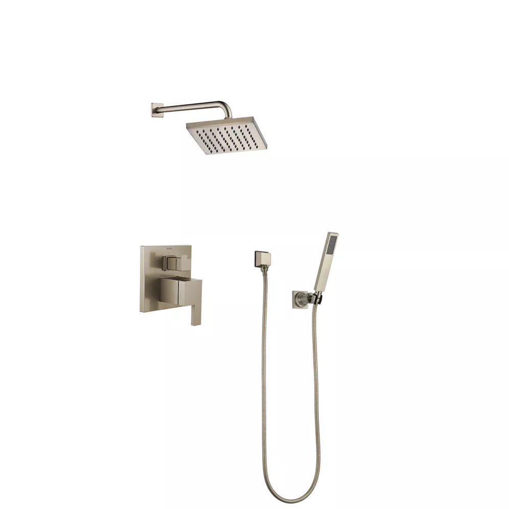 brizo siderna shower set with 8" square showerhead, handheld and diverter trim in brushed nickel