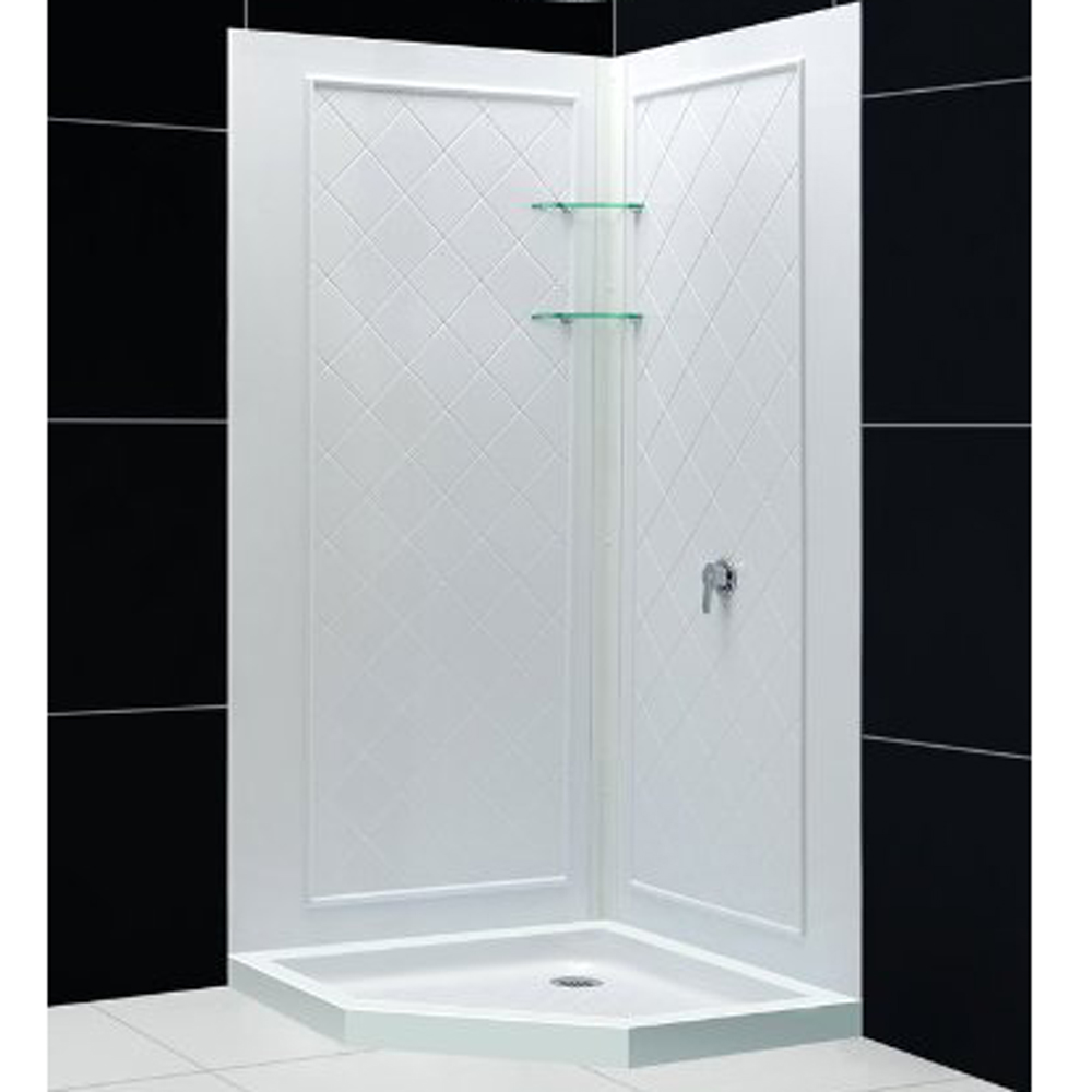 bath authority dreamline slimline neo shower base and qwall-4 shower backwalls kit (40" by 40")
