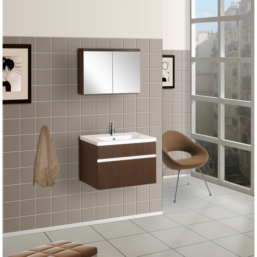 bath authority dreamline 24" wall-mounted modern bathroom vanity - w/ porcelain counter and medicine cabinet - wenge