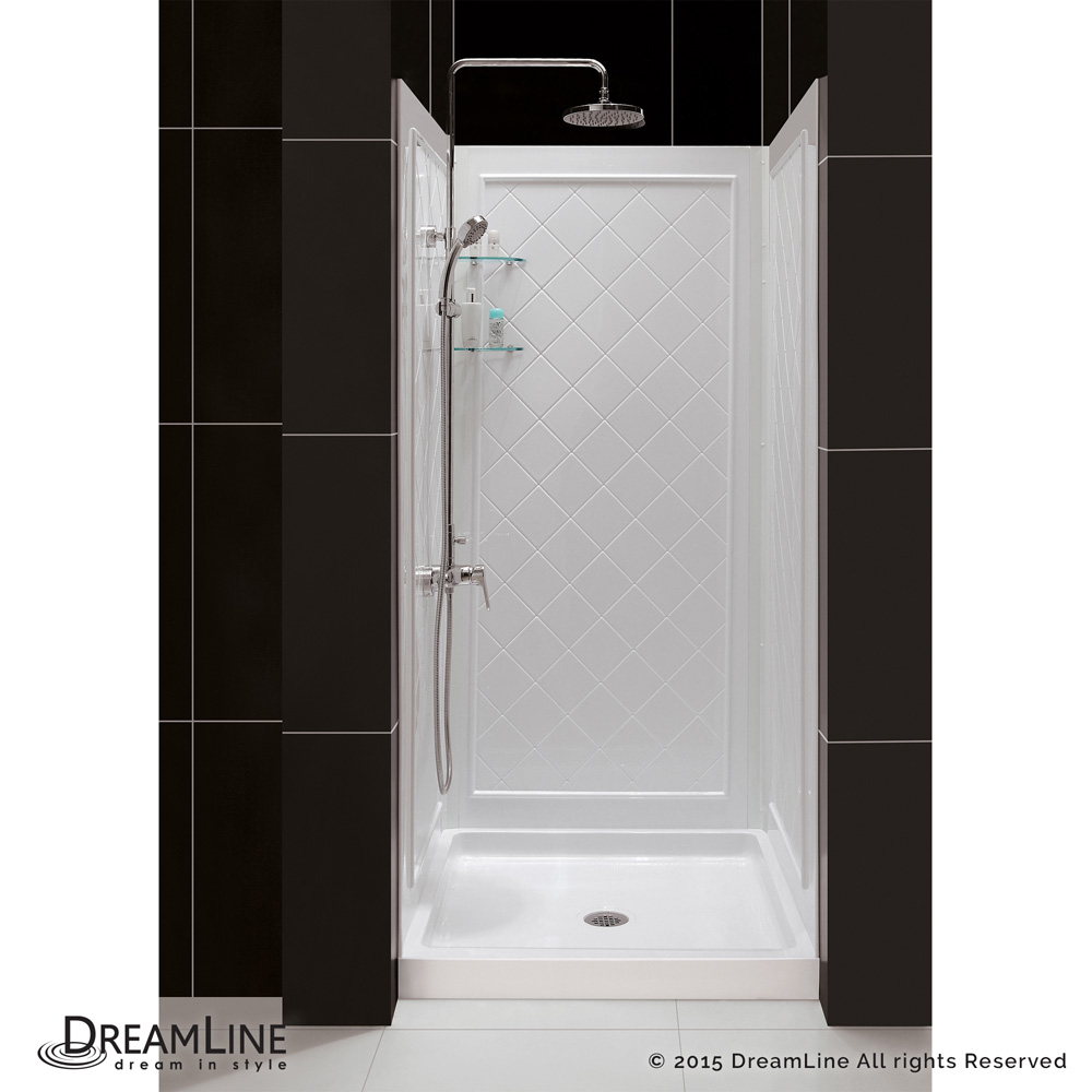 Bath Authority DreamLine SlimLine Single Threshold Shower Base and QWALL-5 Shower Backwalls Kit (32" by 32") DL-6195C-01