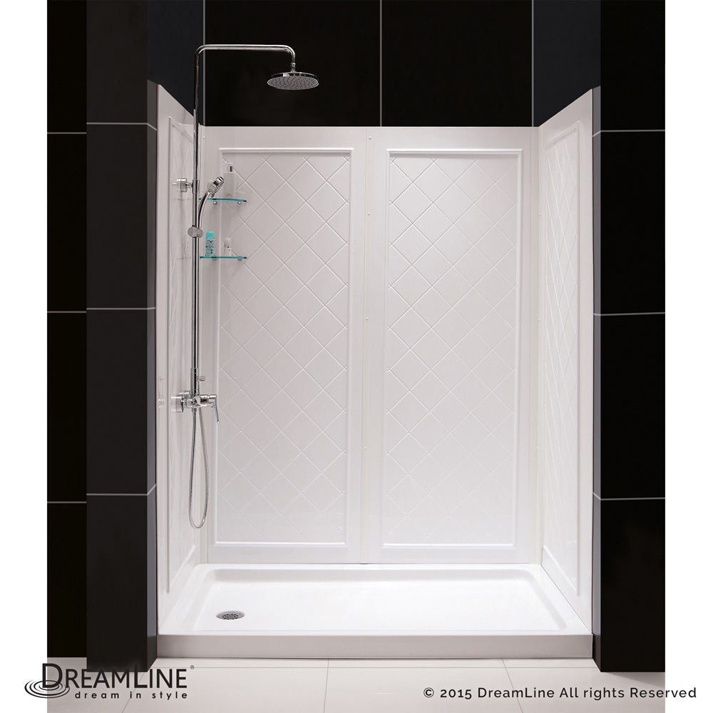 bath authority dreamline slimline single threshold shower base and qwall-5 shower backwalls kit (32" by 60")