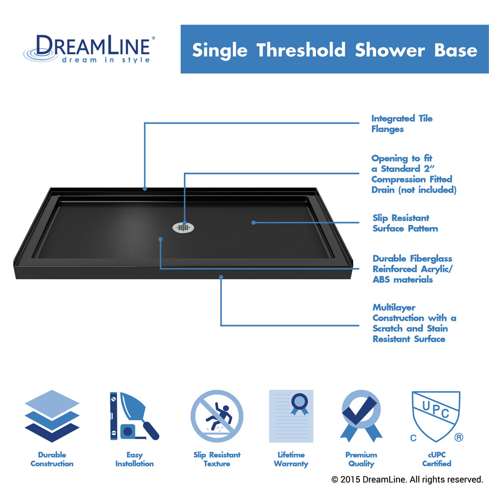 bath authority dreamline slimline single threshold shower base (32" by 60") - black