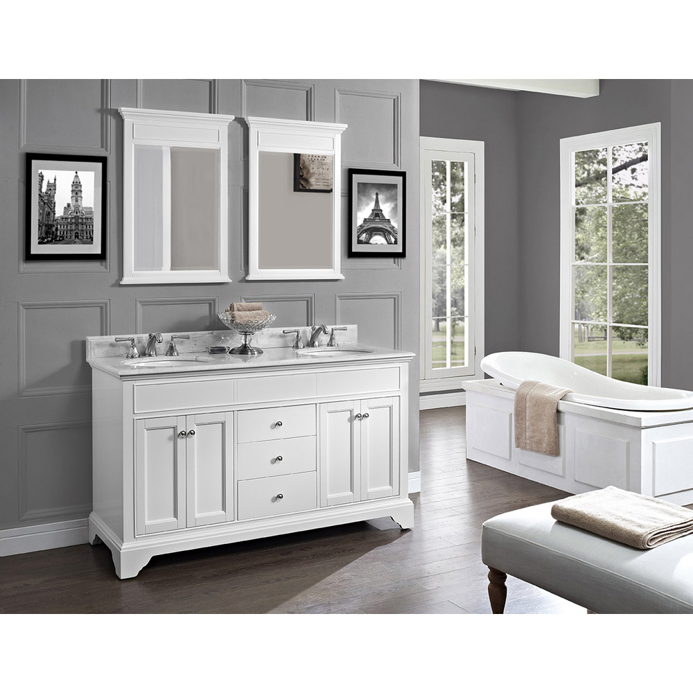 fairmont designs framingham 60" double bowl vanity - polar white