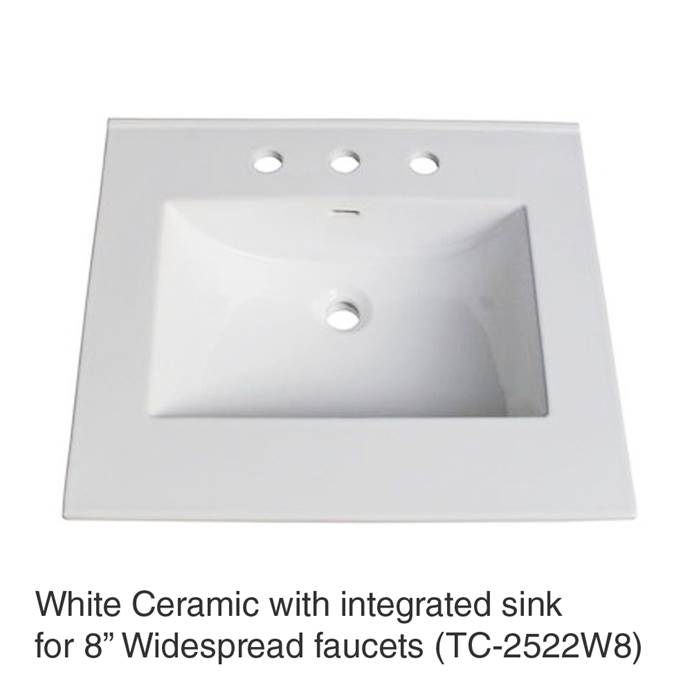 25" White Top with integrated sink - Ceramic (For 3-Hole Faucets) TC-2522W8