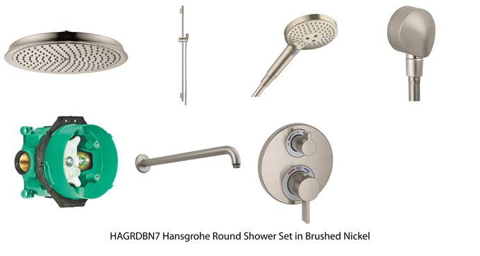Hansgrohe Round Shower Set with 12" Showerhead and Handheld in Brushed Nickel (includes Valve) HAGRDBN7