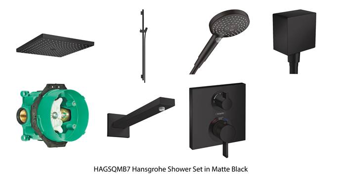 Hansgrohe Shower Set with 12" Showerhead and Handheld in Matte Black (includes Valve) HAGSQMB7