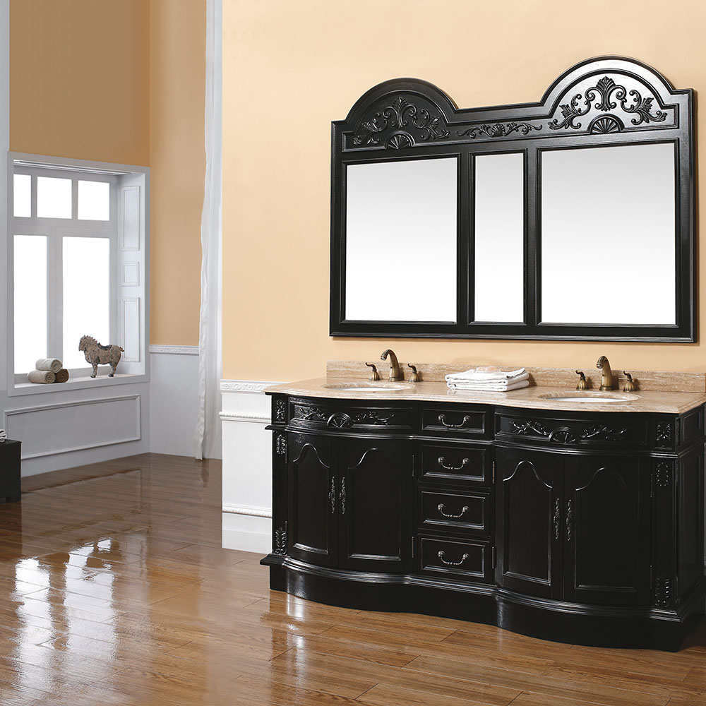 james martin 72" southpoint double vanity with travertine top - black