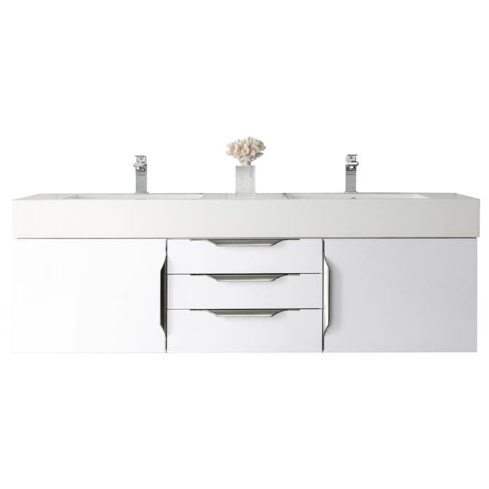 Mercer Island 59" Double Vanity, Glossy White - Brushed Nickel Trims 389-V59D-GW-A