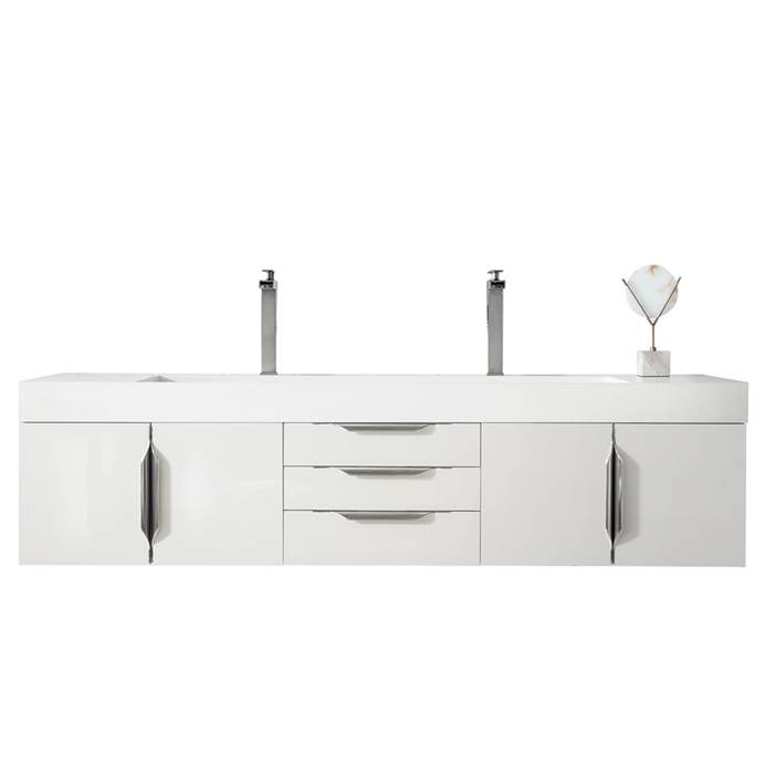 Mercer Island 72" Double Vanity, Glossy White - Brushed Nickel Trims 389-V72D-GW-A