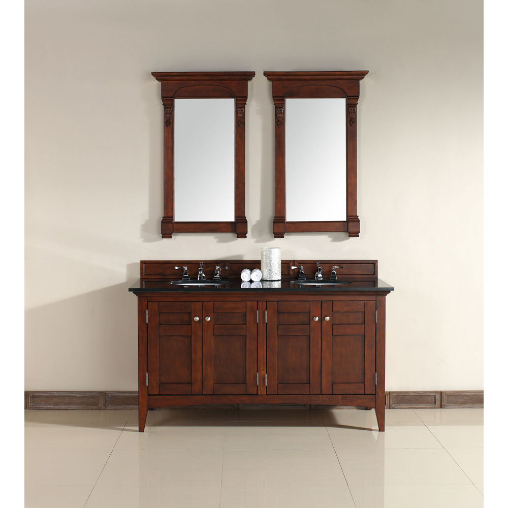 james martin 60" north hampton double vanity with absolute black top - warm cherry