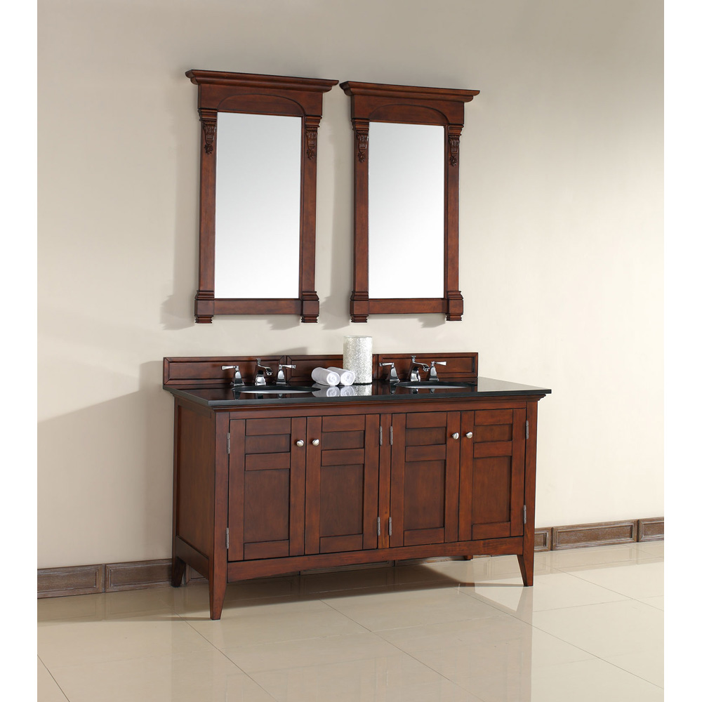 james martin 60" north hampton double vanity with absolute black top - warm cherry