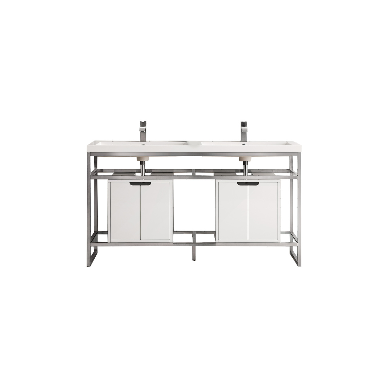 james martin boston 63" stainless steel sink console (double basins), brushed nickel