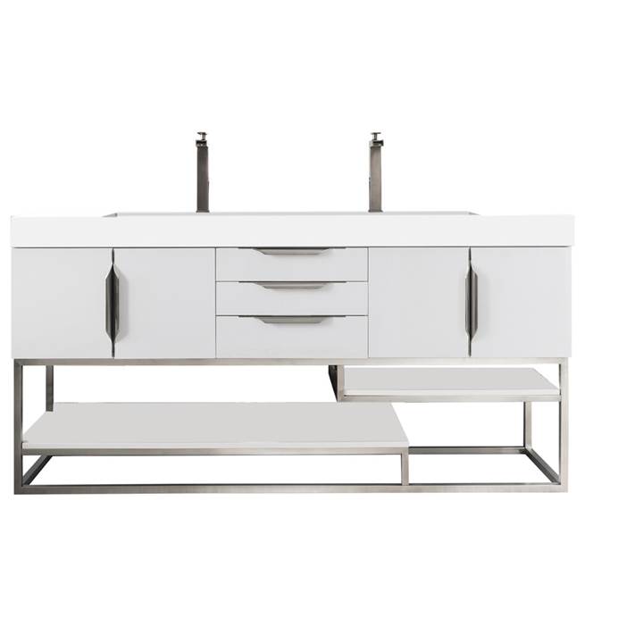 James Martin Columbia 72" Double Vanity, Glossy White, Brushed Nickel 388-V72D-GW-BN
