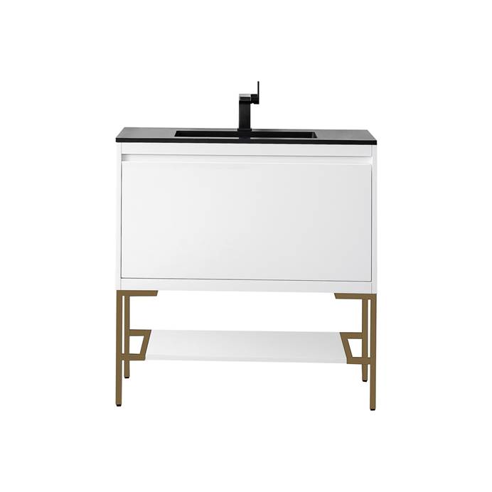 James Martin Milan 35.4" Single Vanity Cabinet, Glossy White, Radiant Gold 801V35.4GWRGD