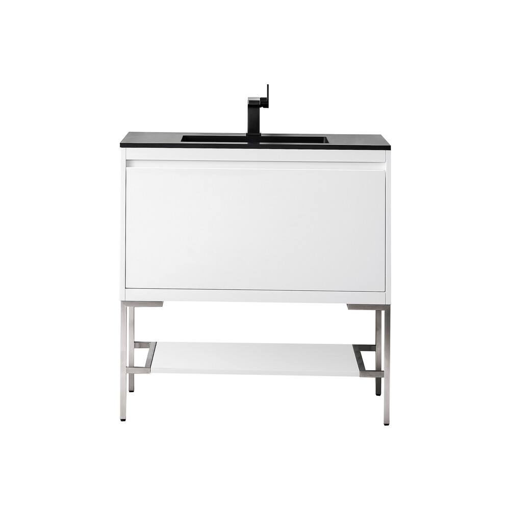 James Martin Milan 35.4" Single Vanity Cabinet, Glossy White, Brushed Nickel 801V35.4GWBNK