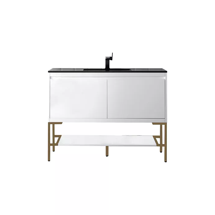 James Martin Milan 47.3" Single Vanity Cabinet, Glossy White, Radiant Gold 801V47.3GWRGD