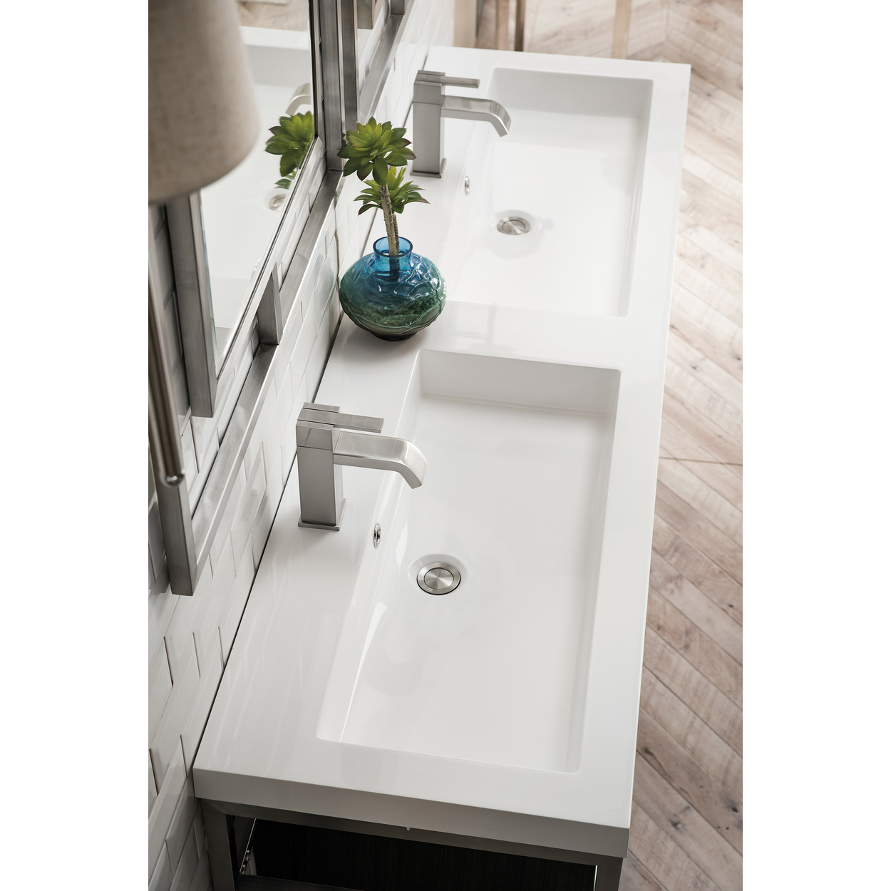 james martin boston 63" stainless steel sink console (double basins), brushed nickel
