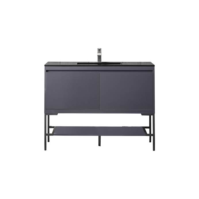 James Martin Milan 47.3" Single Vanity Cabinet, Modern Grey Glossy, Matte Black 801V47.3MGGMBK