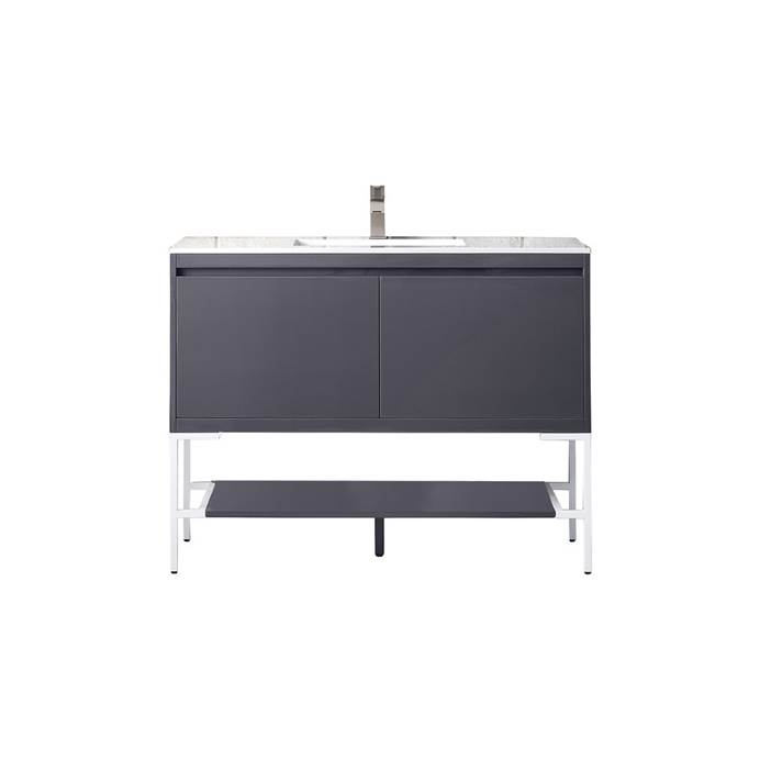James Martin Milan 47.3" Single Vanity Cabinet, Modern Grey Glossy, Glossy White 801V47.3MGGGW