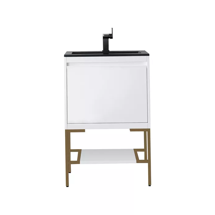 James Martin Milan 23.6" Single Vanity Cabinet, Glossy White, Radiant Gold 801V23.6GWRGD