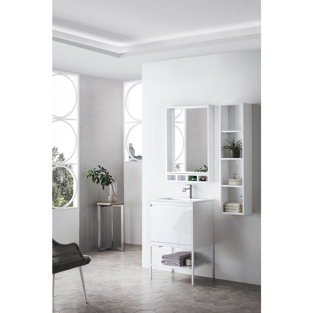 james martin milan 23.6" single vanity cabinet, glossy white, glossy white