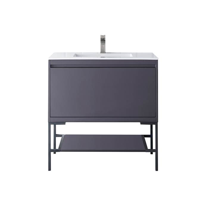 James Martin Milan 35.4" Single Vanity Cabinet, Modern Grey Glossy, Matte Black 801V35.4MGGMBK