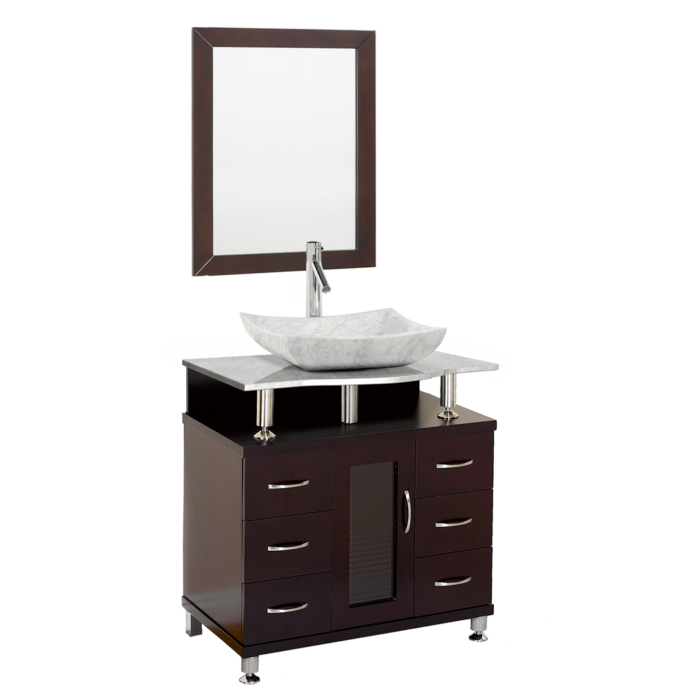 accara 30" bathroom vanity - espresso w/ white carrera marble counter