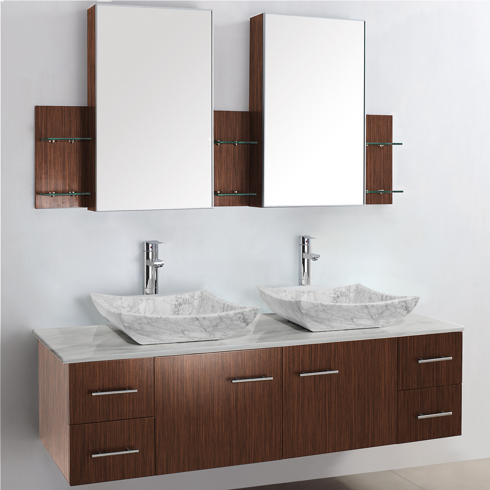 bianca 60" wall-mounted double bathroom vanity - zebrawood