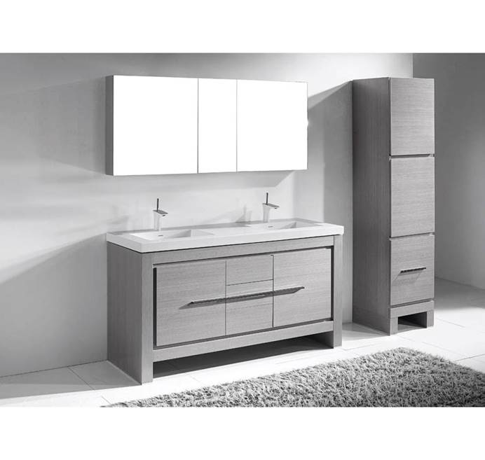 Madeli Vicenza 60" Double Bathroom Vanity For X-Stone - Ash Grey B999-60CD-001-AG-XSTONE