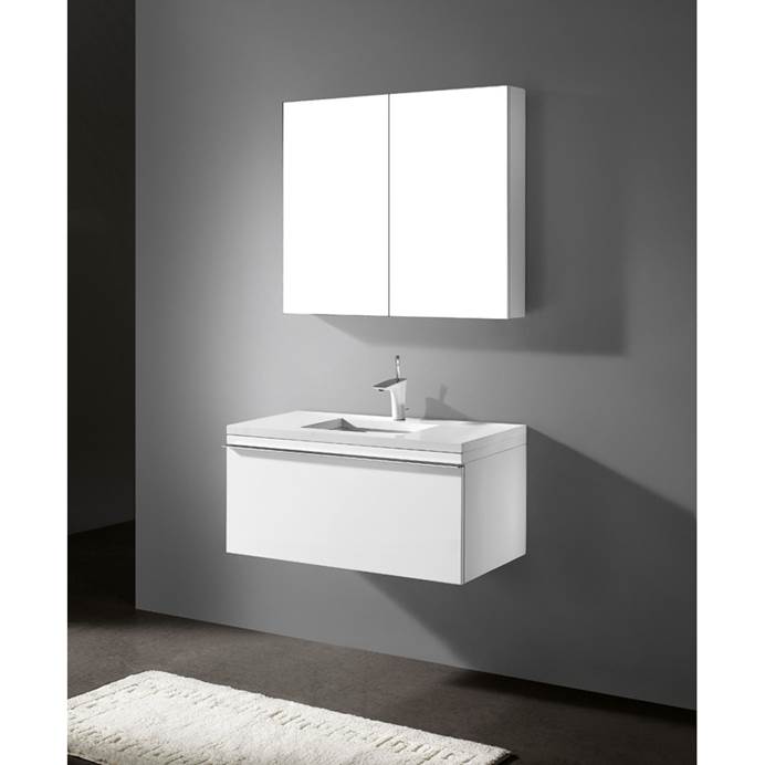Madeli Venasca 36" Bathroom Vanity with Quartzstone Top - Glossy White B990-36-002-GW-QUARTZ