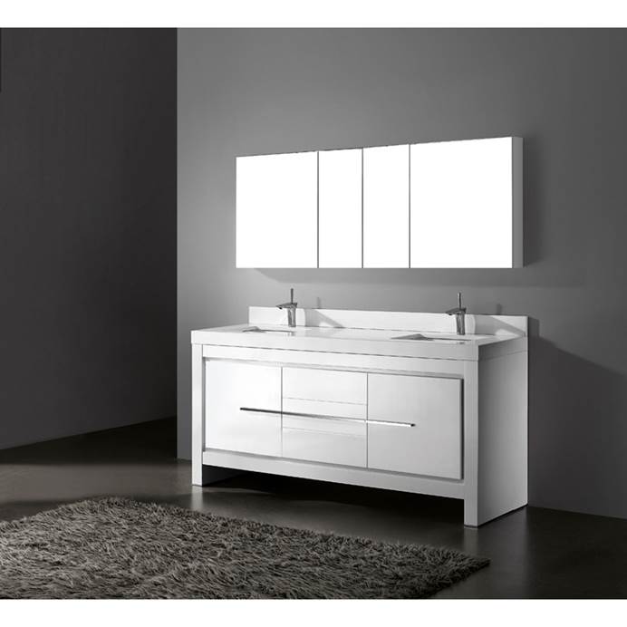 Madeli Vicenza 72" Double Bathroom Vanity with Quartzstone Top - Glossy White B999-72D-001-GW-QUARTZ