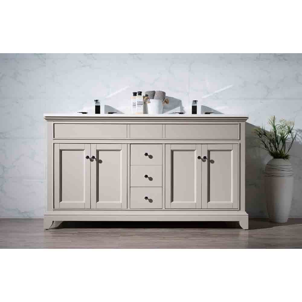 Stufurhome Arianny 59 Double Sink Bathroom Vanity with White Quartz Top -  Taupe