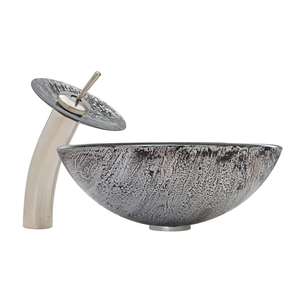 vigo titanium glass vessel sink and waterfall faucet set