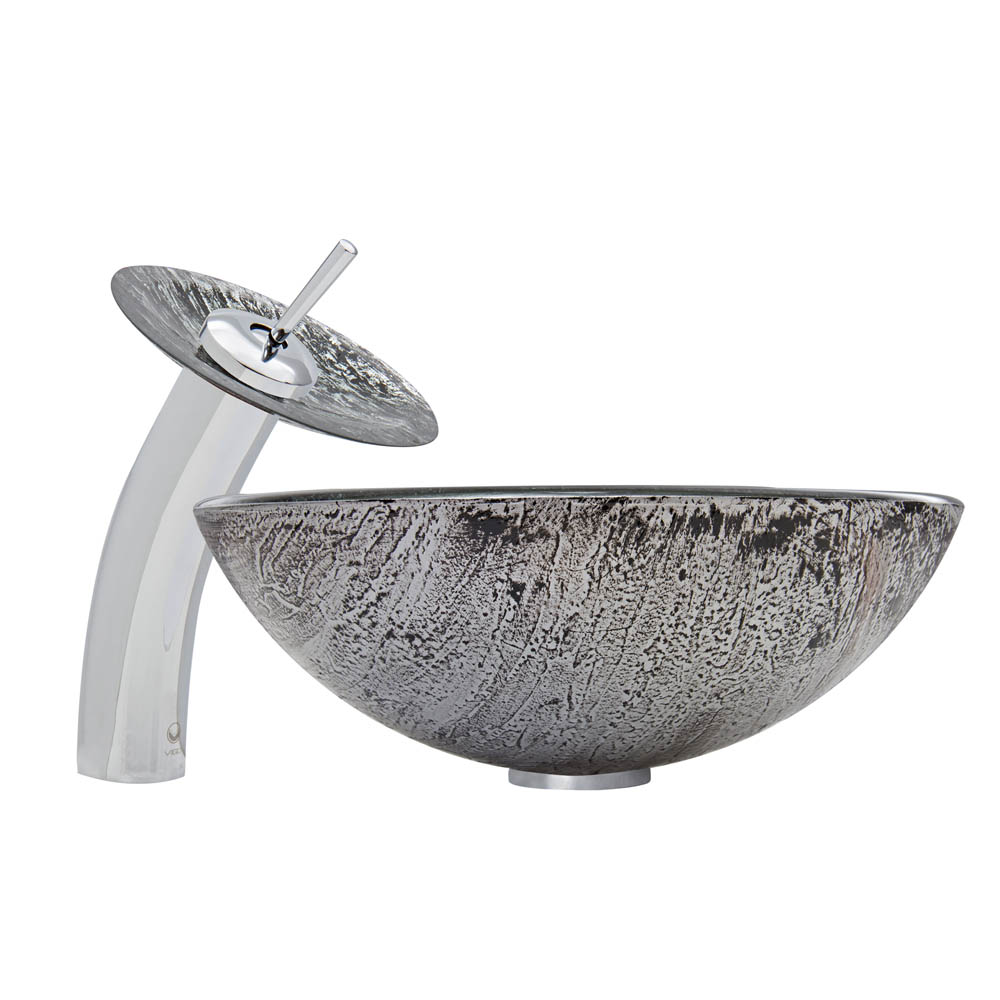 vigo titanium glass vessel sink and waterfall faucet set