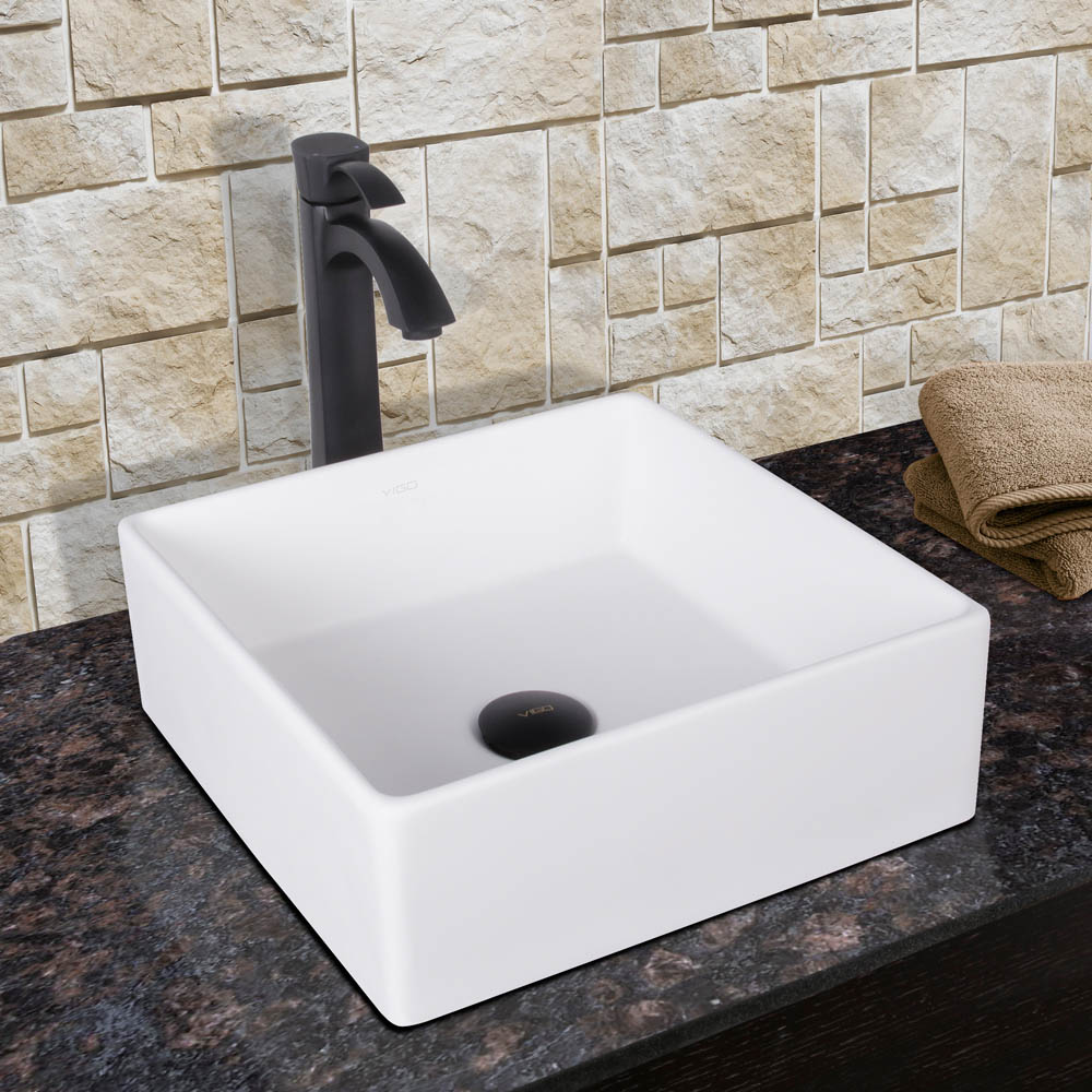vigo bavaro matte stone vessel sink and otis bathroom vessel faucet in matte black