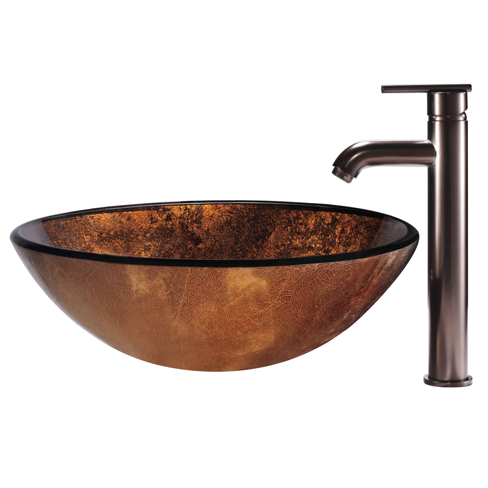 vigo russet glass vessel sink and faucet set in oil rubbed bronze