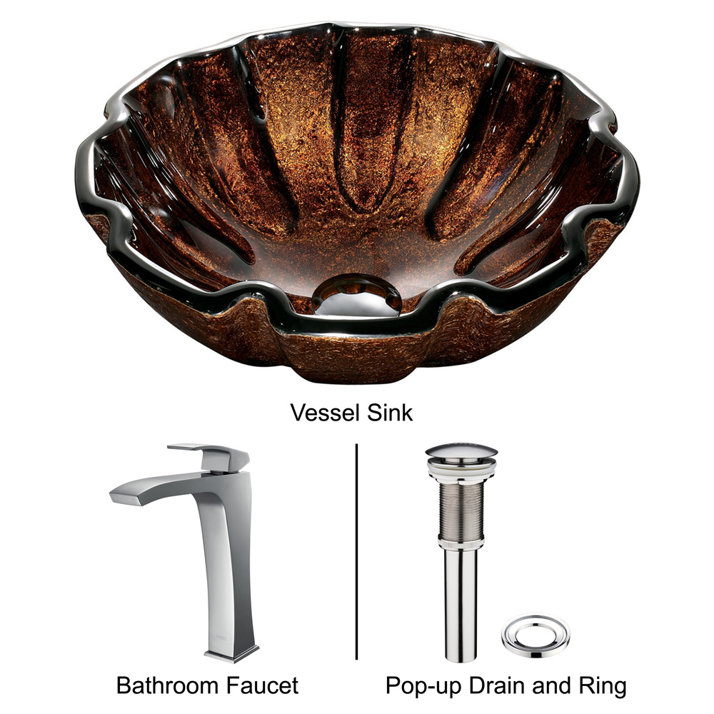 vigo walnut shell glass vessel sink and faucet set in chrome