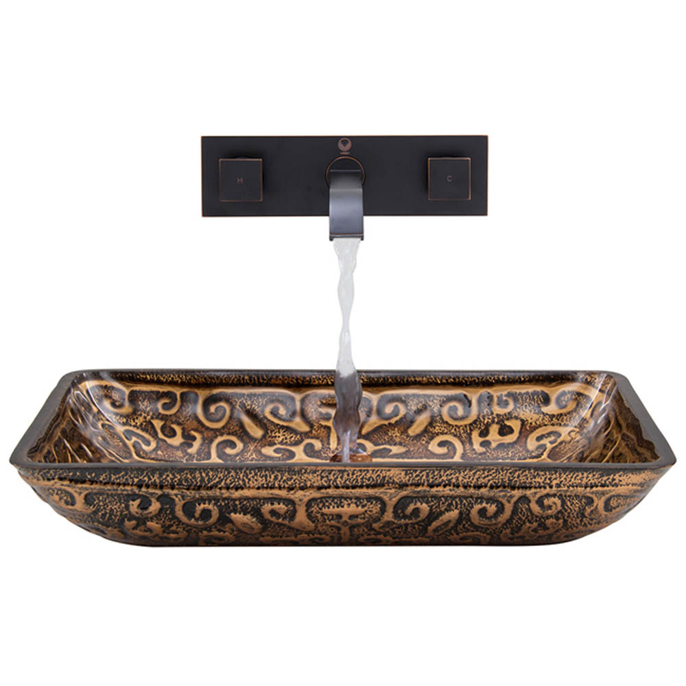 vigo rectangular golden greek glass vessel sink and wall mount faucet set