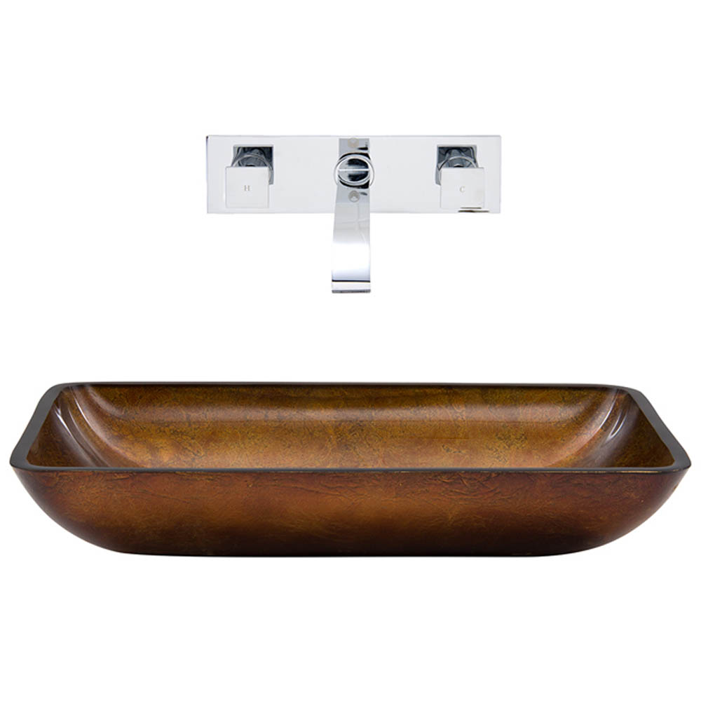 vigo rectangular russet glass vessel sink and wall mount faucet set