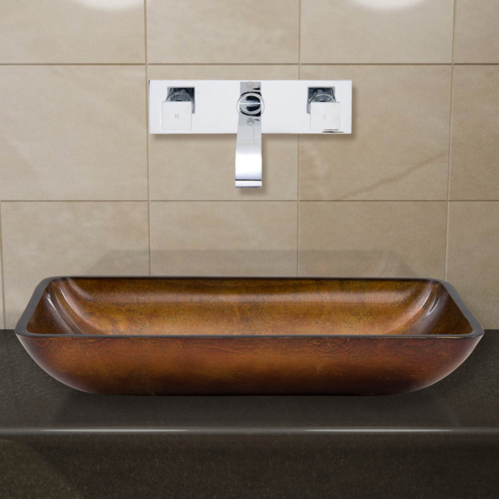 vigo rectangular russet glass vessel sink and wall mount faucet set