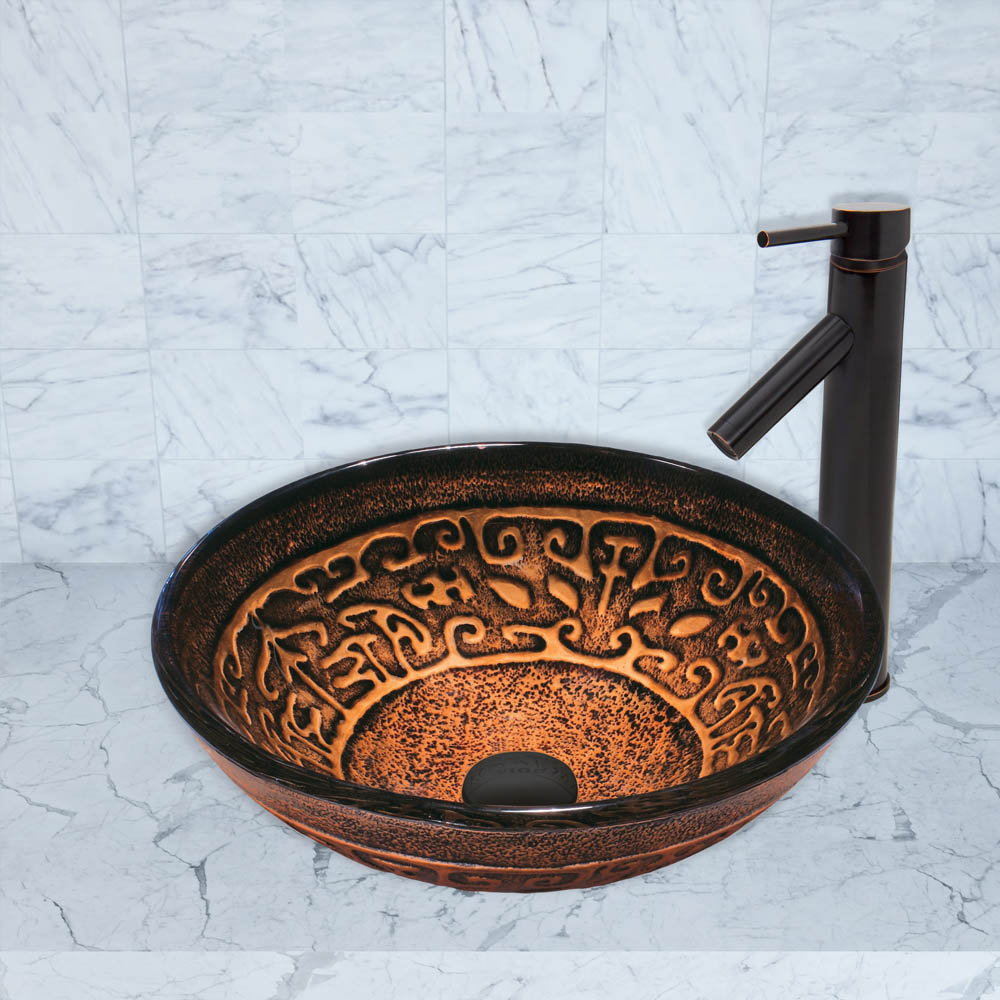 vigo golden greek glass vessel sink and dior faucet set in antique rubbed bronze finish