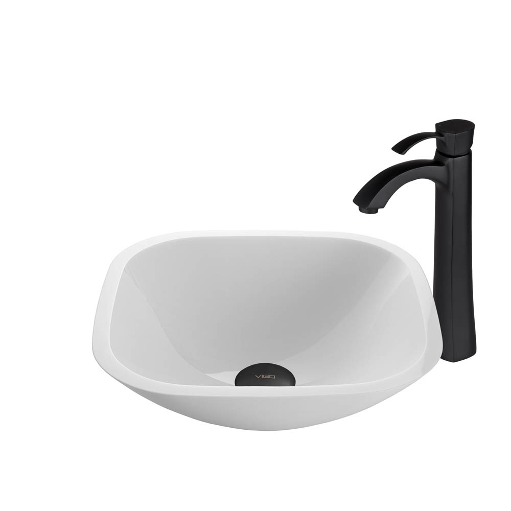 vigo square shaped white phoenix stone vessel sink and otis faucet set in matte black finish