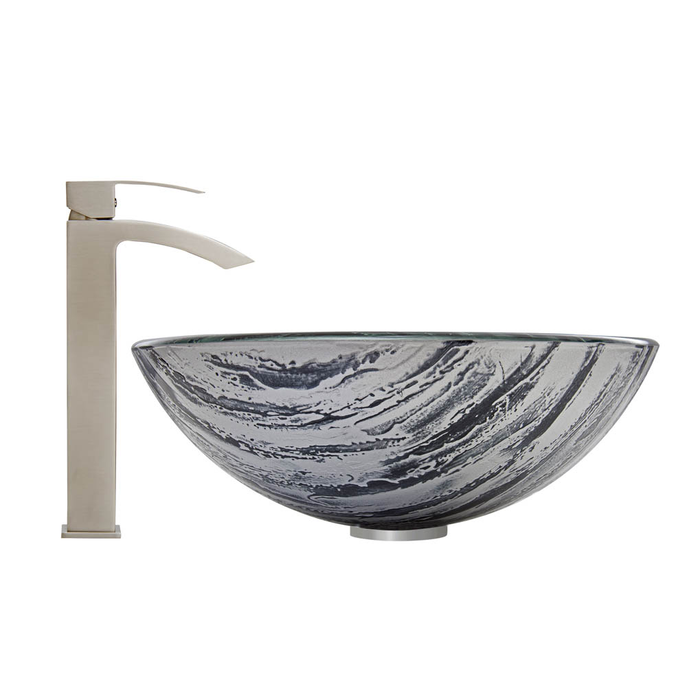 vigo rising moon glass vessel sink and duris faucet set in brushed nickel finish